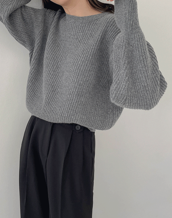 헤이데이 - 비오 울 라운드 꽈배기 골지 루즈핏 - knit (엑스트라파인울80%)