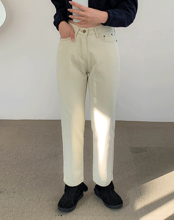 헤이데이 - [피치기모] 온리 통 일자 반하이 스티치 면 기모 - cotton.pants (크림/베이지/블랙)