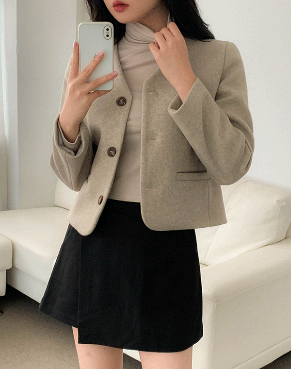 헤이데이 - [♥︎하객룩/누빔] 나노 노카라 브이넥 쓰리버튼 숏 코트 - jacket