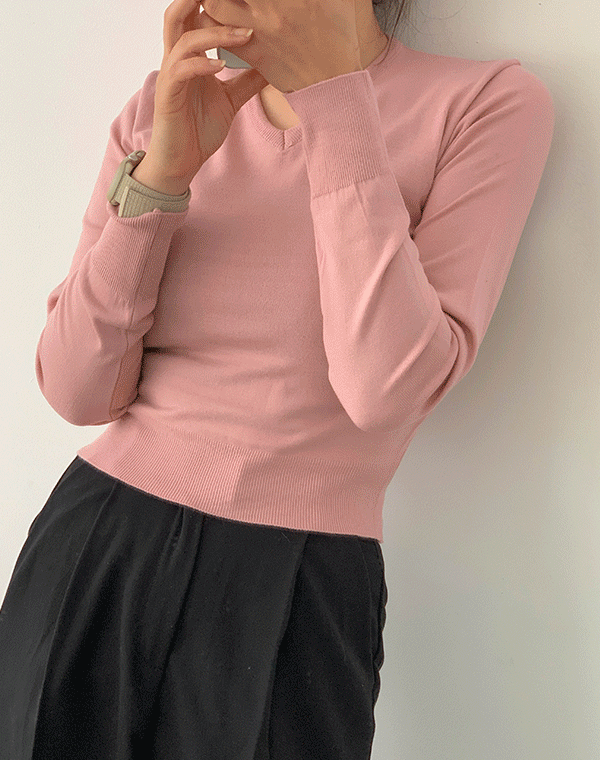 헤이데이 - [12color] 랠리 브이넥 슬림 베이직 크롭 긴팔 - knit